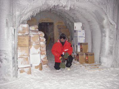 2006 Study Updates/Photos - Andy in a tunnel where they store food, -60 most of the year.