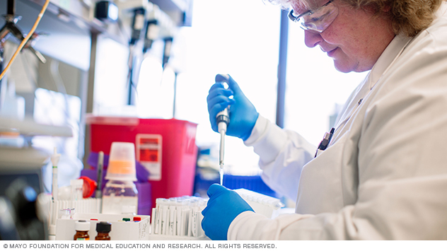 Targeted Biomarker Core staff member working in custom assay design at Mayo Clinic in Minnesota.