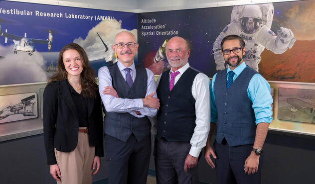 Photograph of principal investigators, left to right, Sarah E. Kingsbury, Au.D., Jan Stepanek, M.D., M.P.H., Michael J. Cevette, Ph.D., and Gaurav N. Pradhan, Ph.D.