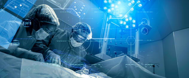A digital graphic image depicting surgeons representing the Orthopedic Surgery Artificial Intelligence Lab at Mayo Clinic