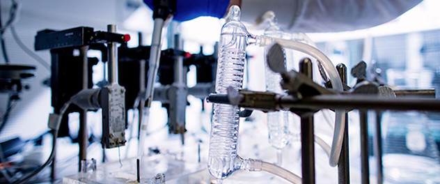 Coiled glass test tube in an experimental lab setup